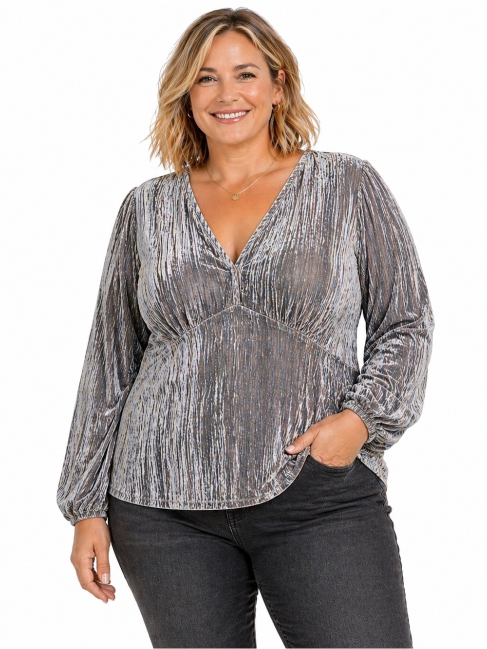 GAP Velvet Blouse XXL Silver Crushed Velvet V-Neck Boho Chic Top